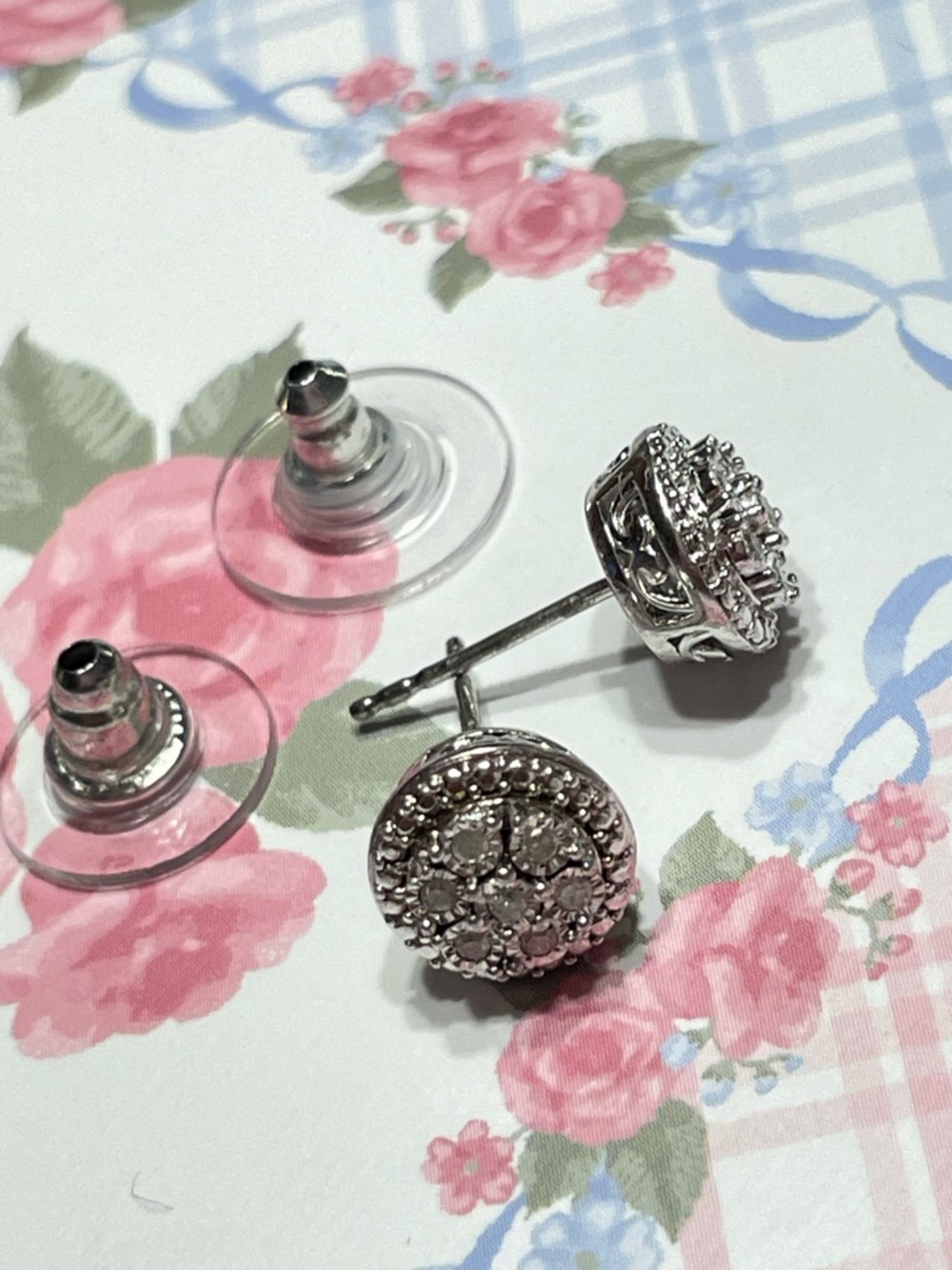 Macy's R.H. & Co Sterling Silver Diamond Cluster Stud Earrings - MSRP $200